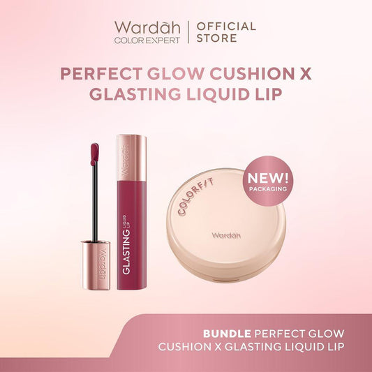 WARDAH Make Up Set – Glasting Liquid Lip + Colorfit Perfect Glow Cushion for Healthy Glowing Skin & Radiant Lips