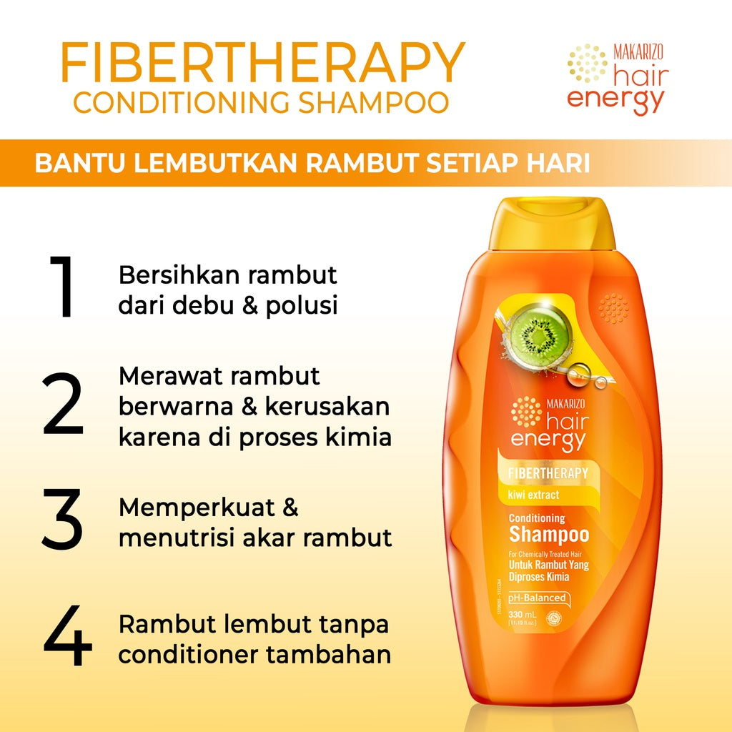 PAKET ISI 2 - Makarizo Hair Energy Fibertherapy Conditioning Shampoo Kiwi 330 mL