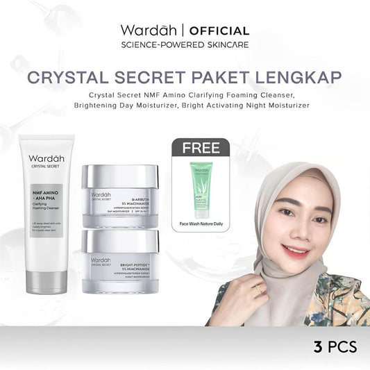 WARDAH Crystal Secret Complete Skincare Set | NMF Amino + AHA PHA Clarifying Foaming Cleanser & More | Brightening & Dark Spot Solution | Complete Daily Routine