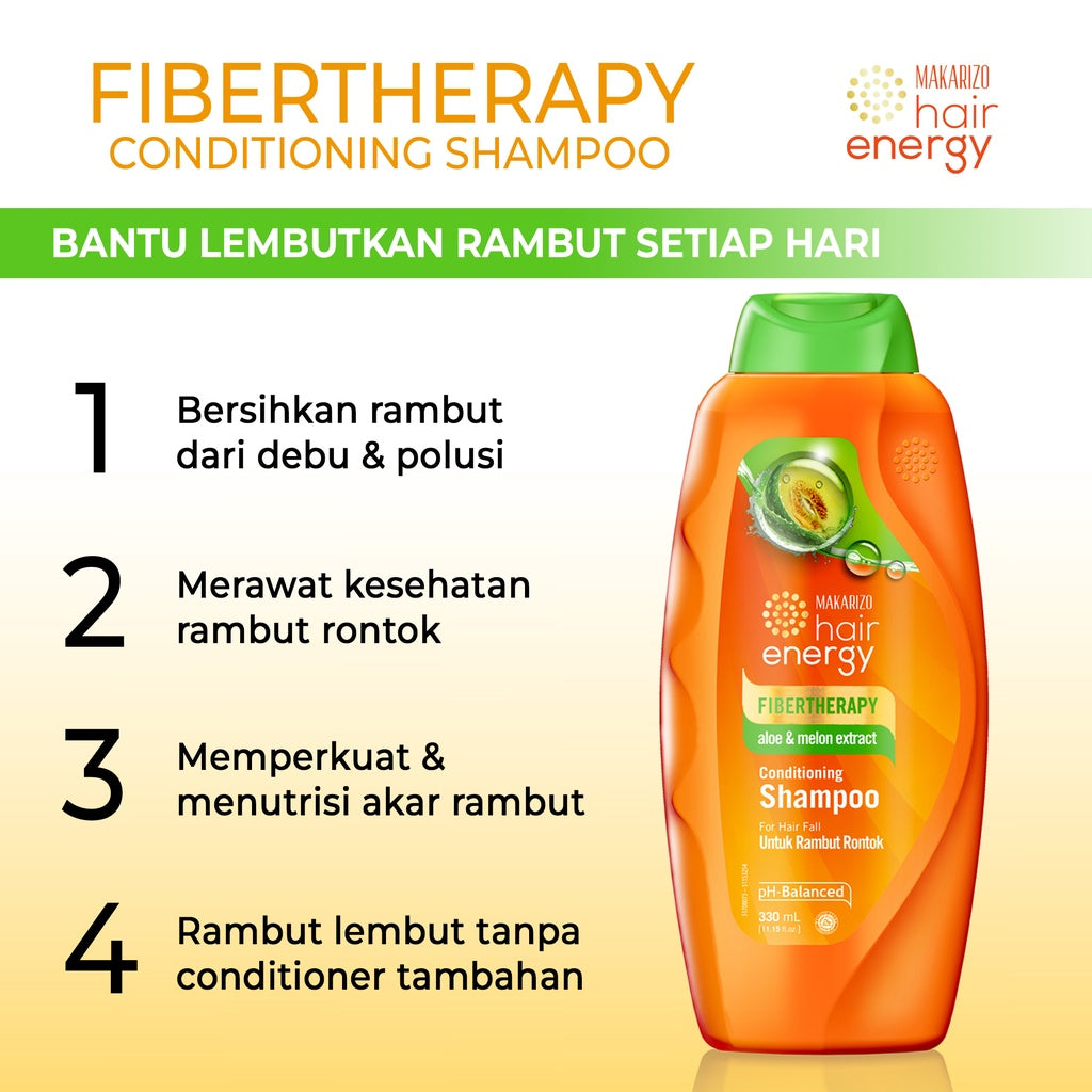 PAKET ISI 3 - Makarizo Hair Energy Fibertherapy Conditioning Shampoo Aloe & Melon 330 mL