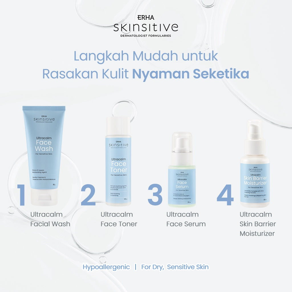 ERHA Skinsitive Ultracalm Face Toner 100g | Hydrating & Calming Toner untuk Semua Jenis Kulit (Normal - Sensitif) | Menenangkan Kulit Kering, Kemerahan, Iritasi | Skin Barrier Lebih Kuat dengan Ceramide, Niacinamide, 7 Calming Agents