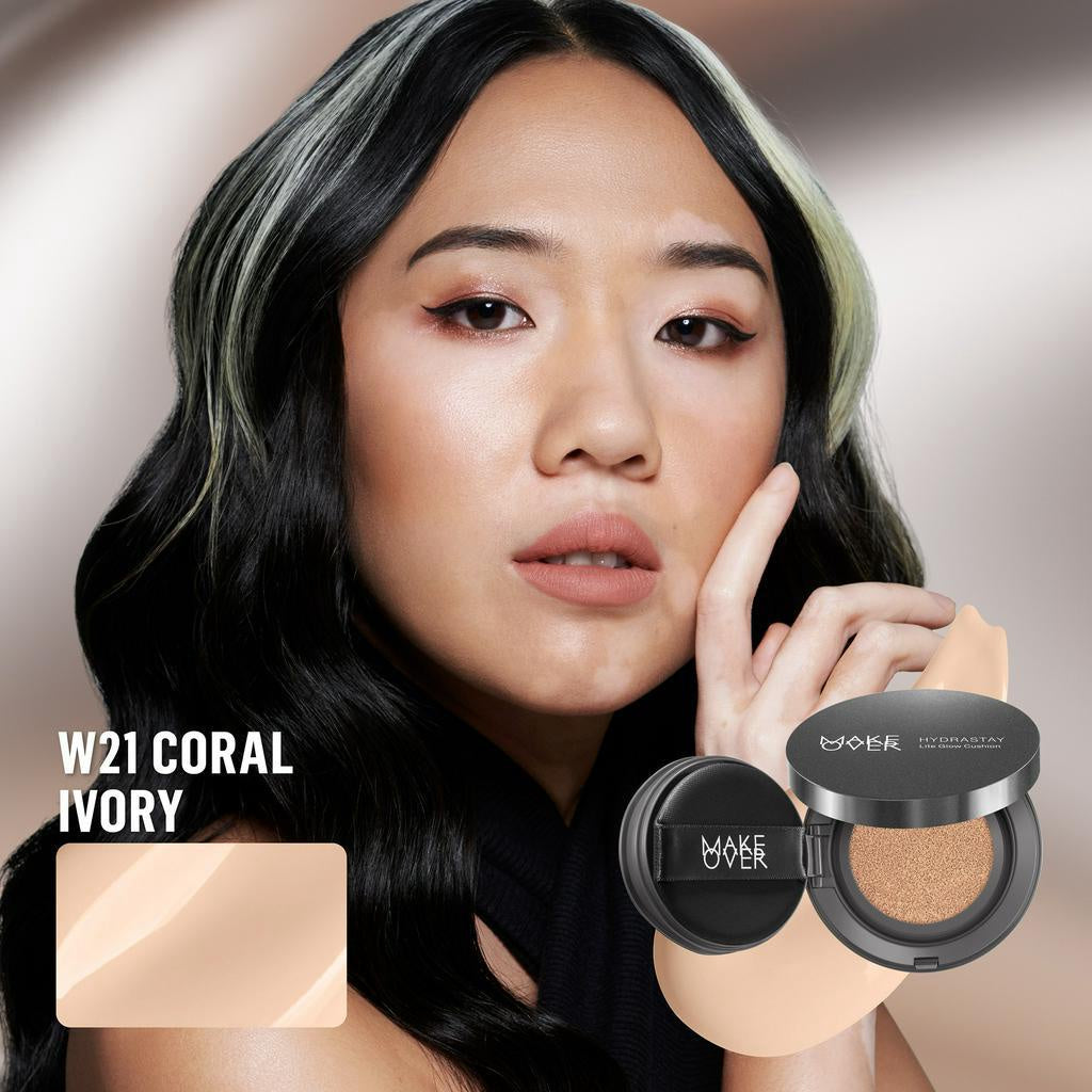 MAKE OVER Hydrastay Lite Glow Cushion 15 g - Cushion atau Foundation Compact untuk Dry Skin atau Kulit Kering BEST SELLER High Coverage Concealer Foundation Make Up Makeup