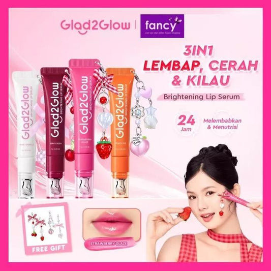 Glad2Glow BRIGHTENING LIP SERUM 7g 3in1 - Brightens Moisturizes Adds Color 24 Hour Hydration Nutrition Strawberry Flavor