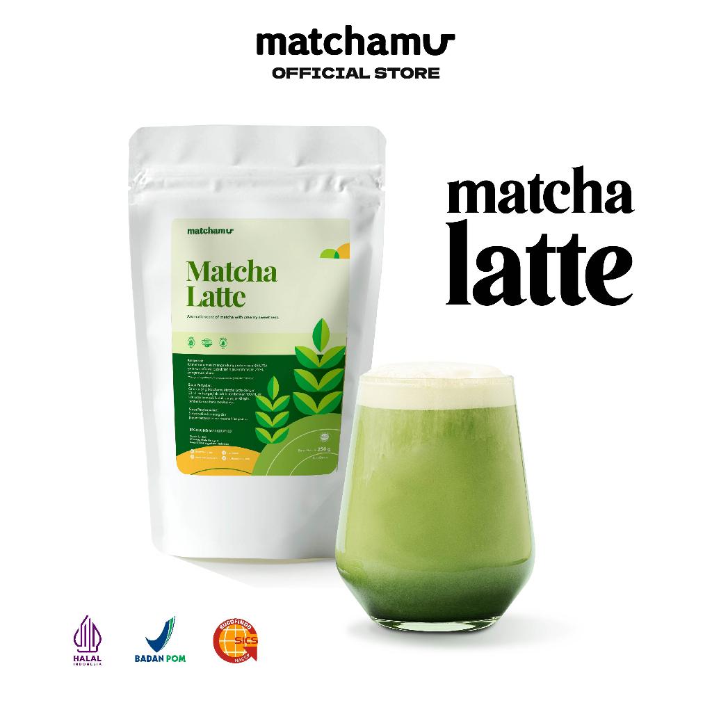 Matchamu Matcha Latte 250gr - Premium Japanese Matcha with Umami Flavor, Non-Refined Sugar, Coconut Cream, Gluten-Free, Halal Certified, BPOM Approved