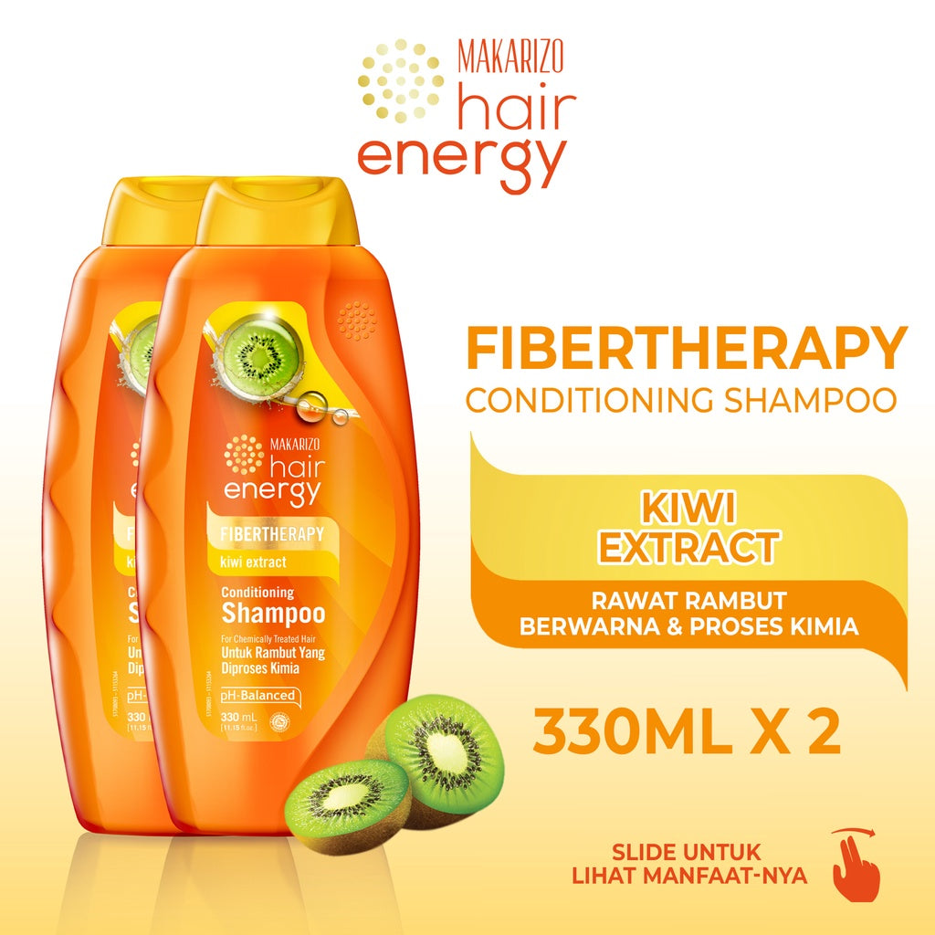 PAKET ISI 2 - Makarizo Hair Energy Fibertherapy Conditioning Shampoo Kiwi 330 mL