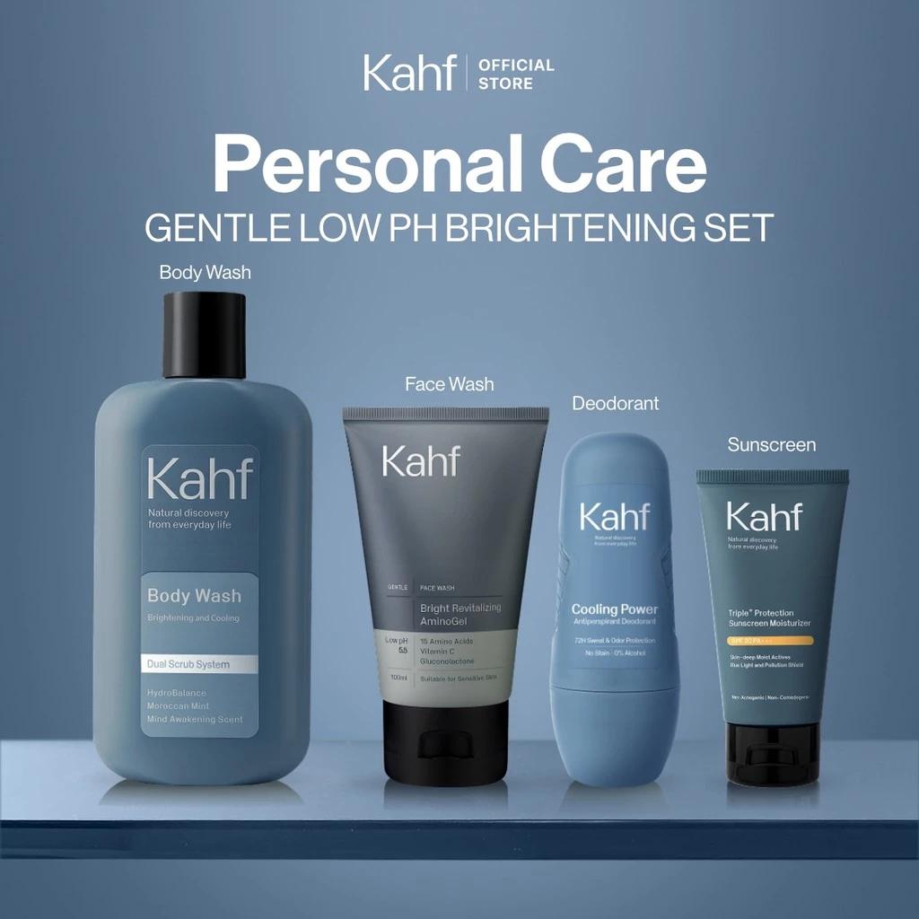 Kahf Personal Care 4-Piece Set: Gentle Low PH Acne Care Kit - Refreshing Set 1 for Active Men with Face Wash, Sunscreen, Body Wash & Deodorant