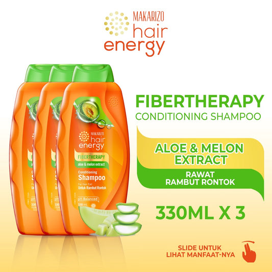 PAKET ISI 3 - Makarizo Hair Energy Fibertherapy Conditioning Shampoo Aloe & Melon 330 mL