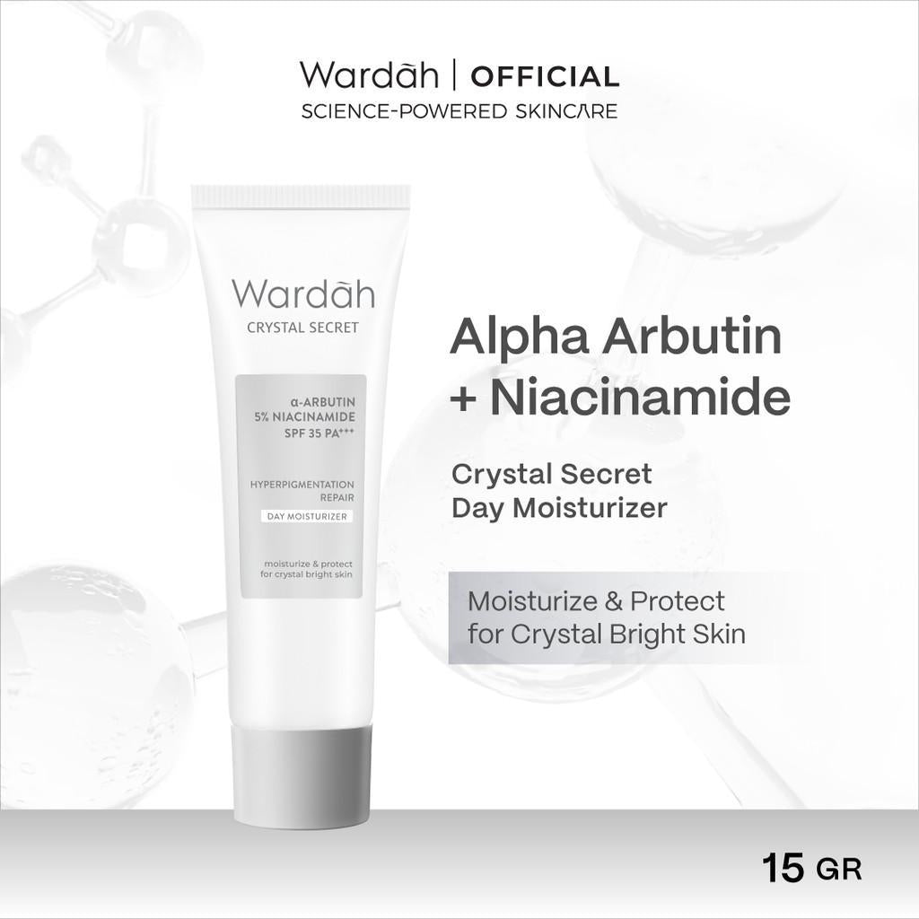 Wardah Crystal Secret Complete Skincare Set - Milk Cleanser, Micellar Gel, Foaming Cleanser, Exfoliating Toner & Pure Treatment Essence for Brightening & Glow Routine