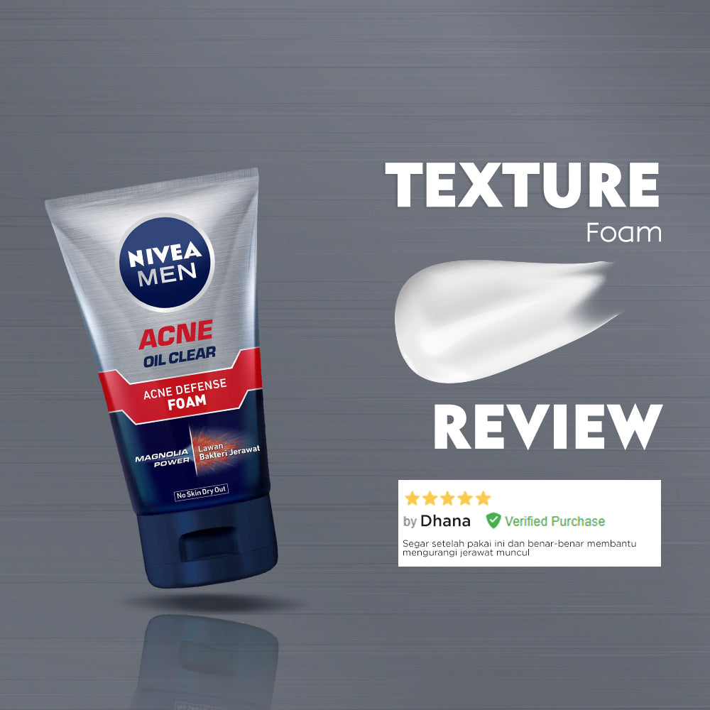NIVEA MEN Facial Foam Oil Clear Acne Defense  50ml - Sabun cuci muka pria bebas jerawat anti bakteri pembersih wajah kulit berminyak face wash oily acne prone skin membersihkan komedo mengecilkan pori - Magnolia Power, L-Carnitine