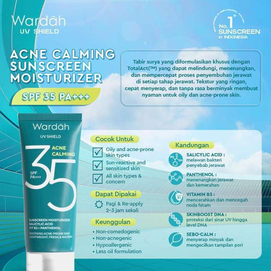 WARDAH UV Shield Acne Calming Sunscreen Moisturizer – SPF 35 PA+++ | Oily & Acne-Prone Skin