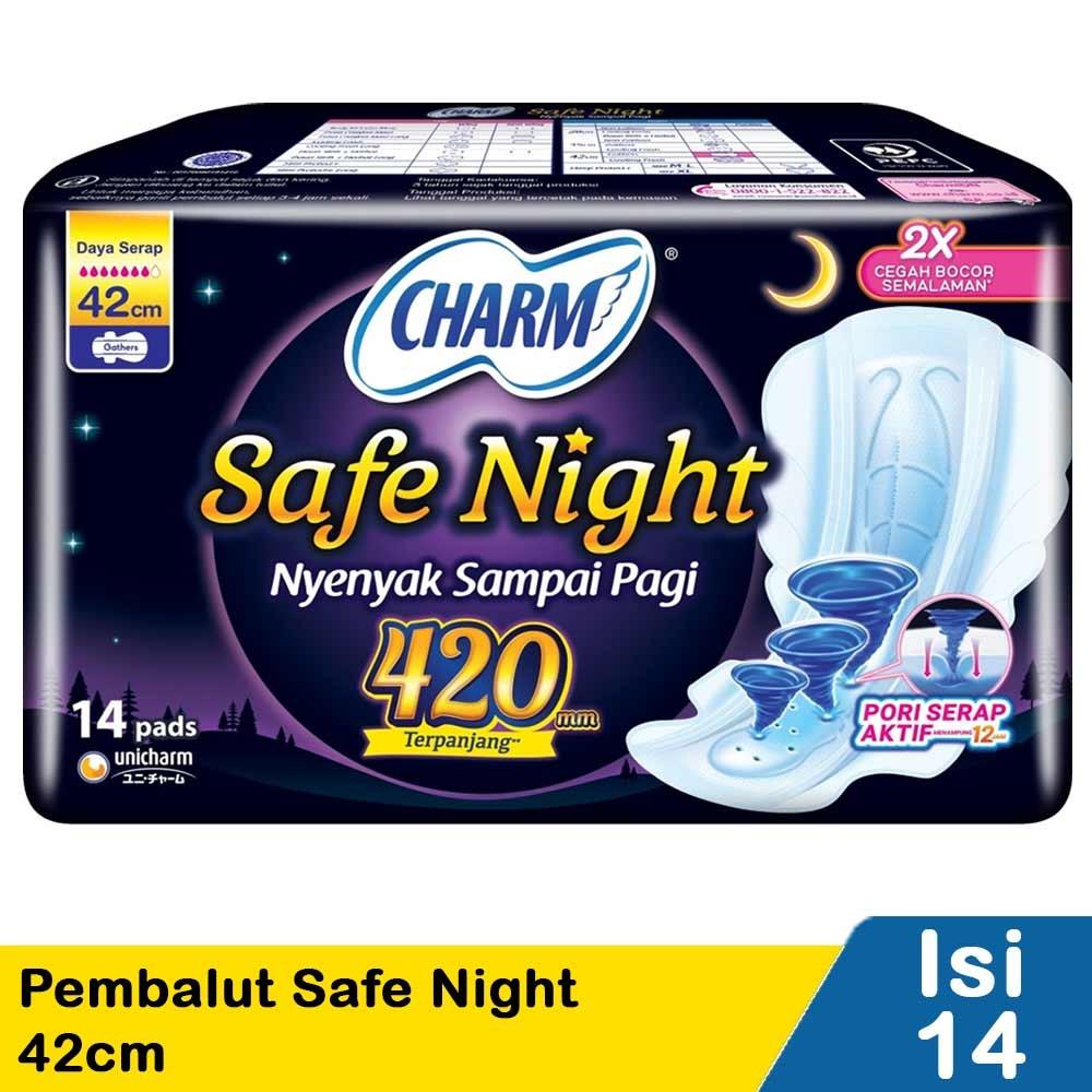 Charm Safe Night 42cm Sanitary Pads – 14’s with Wings | Extra Long Overnight Protection for Worry-Free Sleep