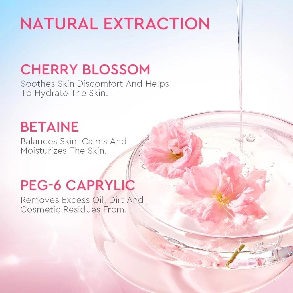 Glad2Glow Cherry Blossom Betaine Micellar Water 130ml & 300ml Gentle Makeup Remover Cleansing Water Hydrating Refreshing