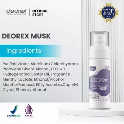 Deorex Body Odorizer Spray Musk 60ml | Long-Lasting Odor Control for Sensitive Skin | Fragrance-Free Formula with a Touch of Musk