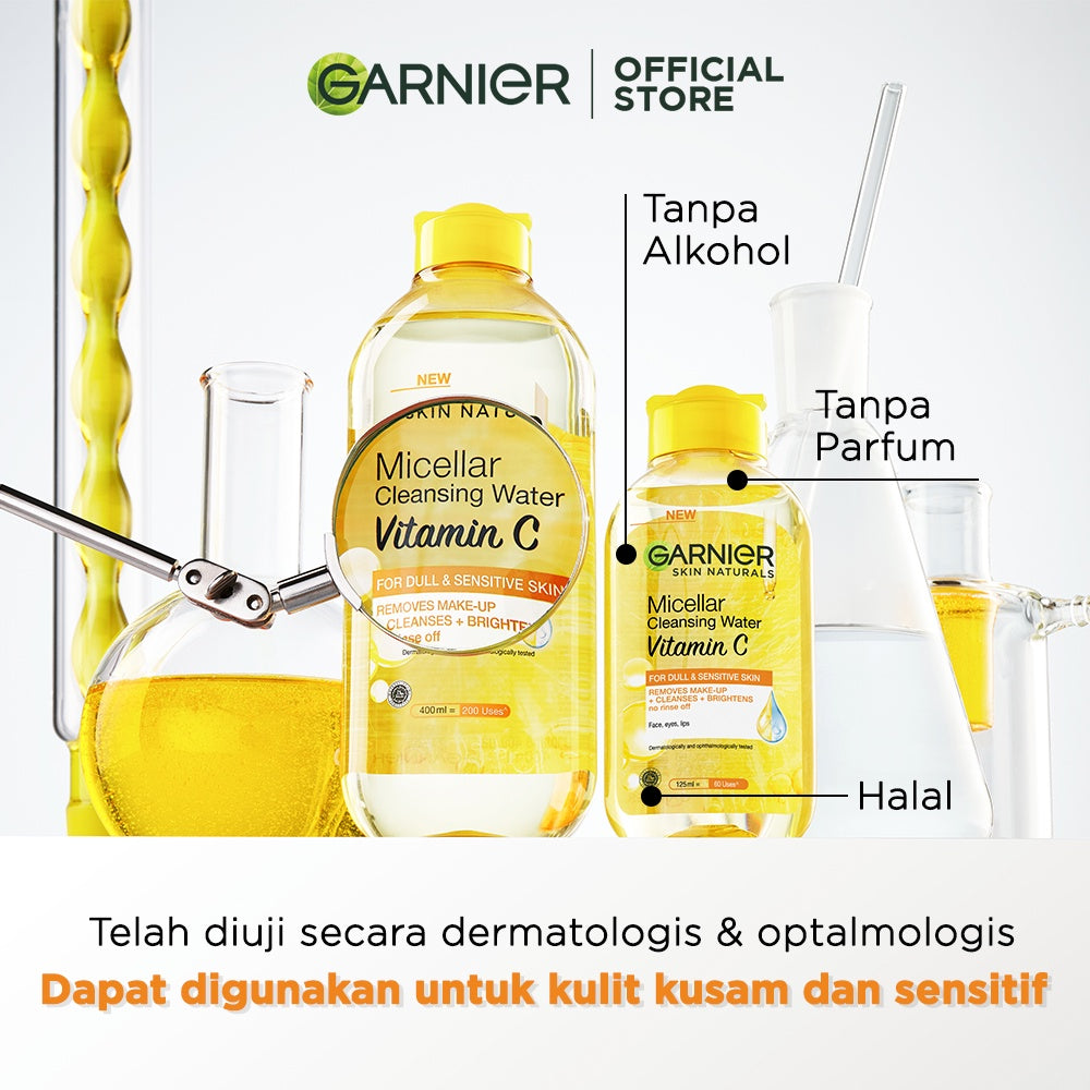 Garnier Micellar Water Vitamin C 125ml 3 pcs - Skincare Pembersih Wajah & Makeup Kulit Cerah