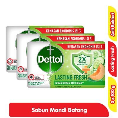 Dettol Antibacterial Bar Soap – Lasting Fresh 3 x 100g | Triple Pack | Long-Lasting Freshness with Cucumber Extract | Kills 99.9% of Germs & Odor-Causing Bacteria