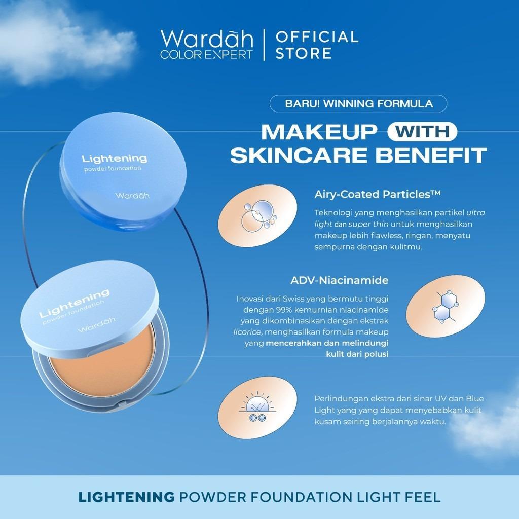 WARDAH Lightening Powder Foundation Make Up – 12g Two-Way Cake Compact with Niacinamide for Smooth Matte Finish