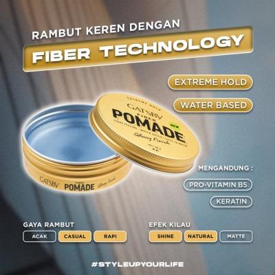 GATSBY Fiber Pomade Glossy Finish – 80 g Strong Hold | Glossy Shine | Easy Wash-Off Styling Pomade