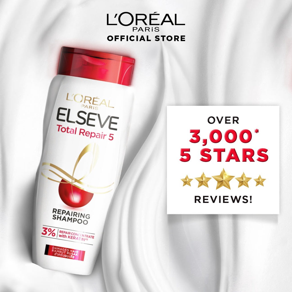 [PAKET HEMAT] L'Oreal Paris Elseve Total Repair 5 Rangkaian Perawatan Dengan Ceramide Lengkap Untuk 5 Tanda Kerusakan Rambut (Shampoo 410ml, Kondisioner 155ml, & Masker 200ml)