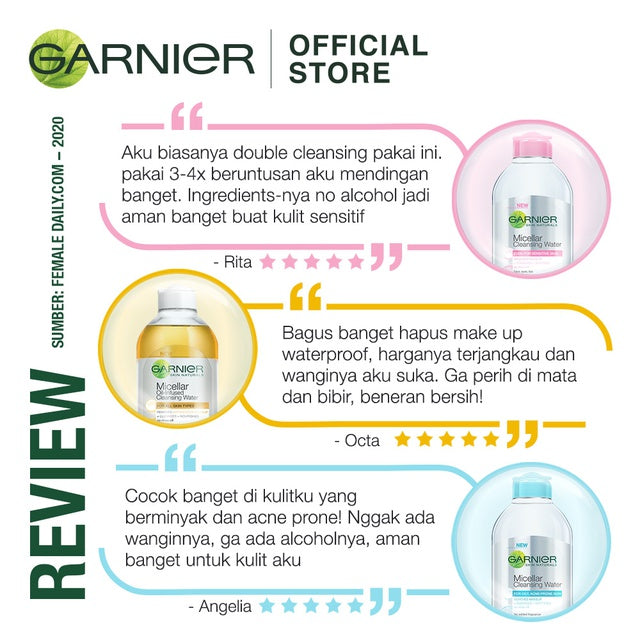 (PAKET HEMAT ISI 3) Garnier Micellar Oil-Infused Cleansing Water Skin Care - 125ml (Pembersih Wajah & Make up Waterproof Untuk Semua Jenis Kulit) - Makeup Remover