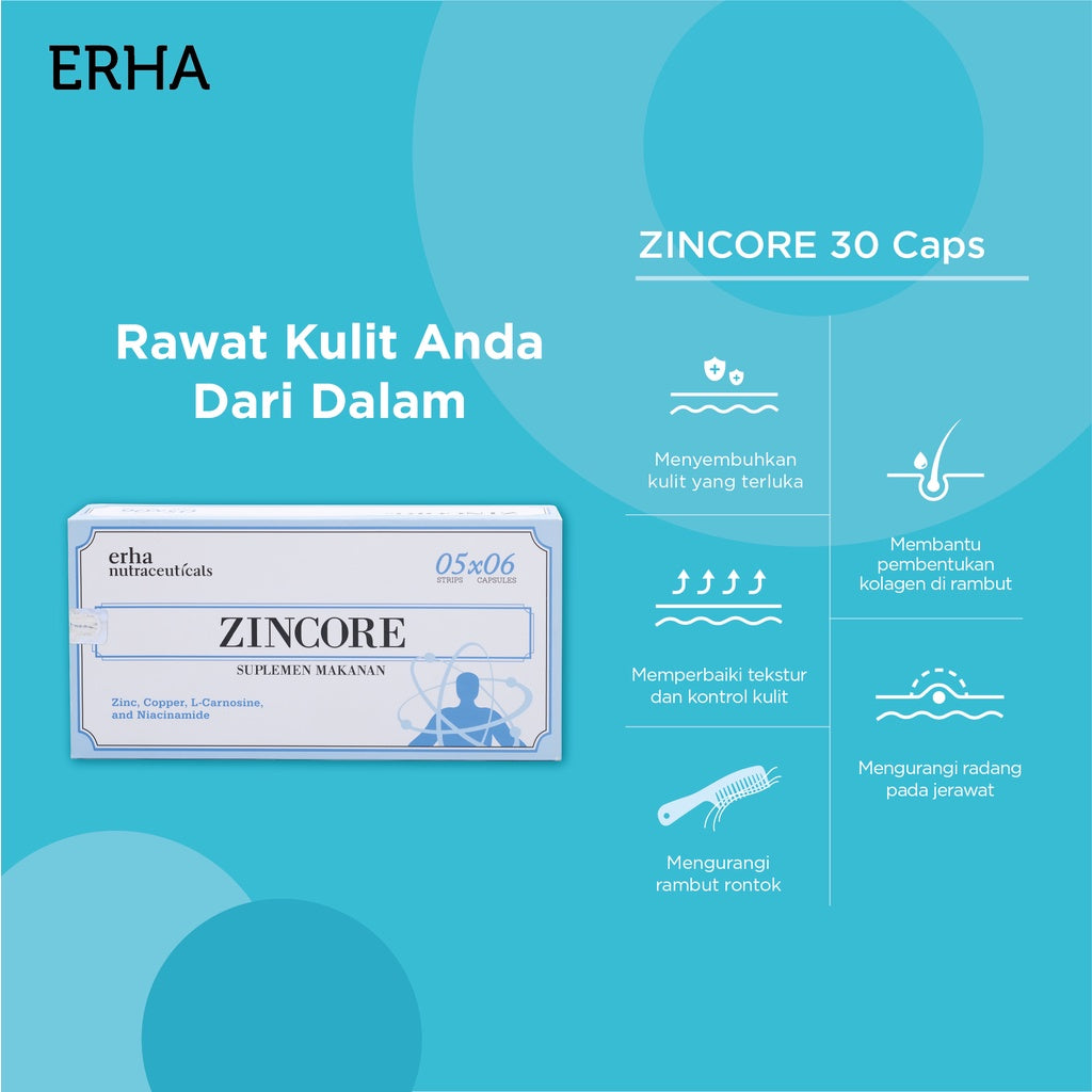 ERHA Zincore 30 Caps - Suplemen Daya Tahan Tubuh & Kesehatan Kulit