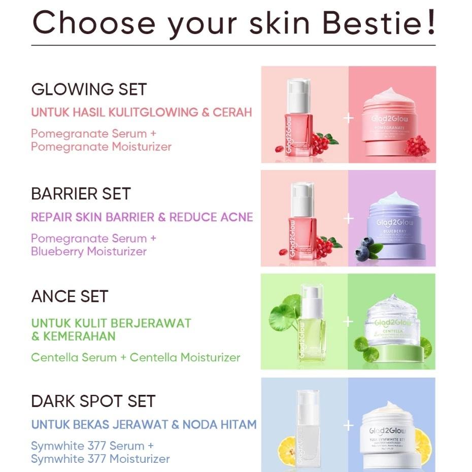 Glad2Glow 2pcs Skincare Bundle - Barrier Bright Blueberry Ceramide Centella Serum & Moisturizer Gel for Glowy Skin Care