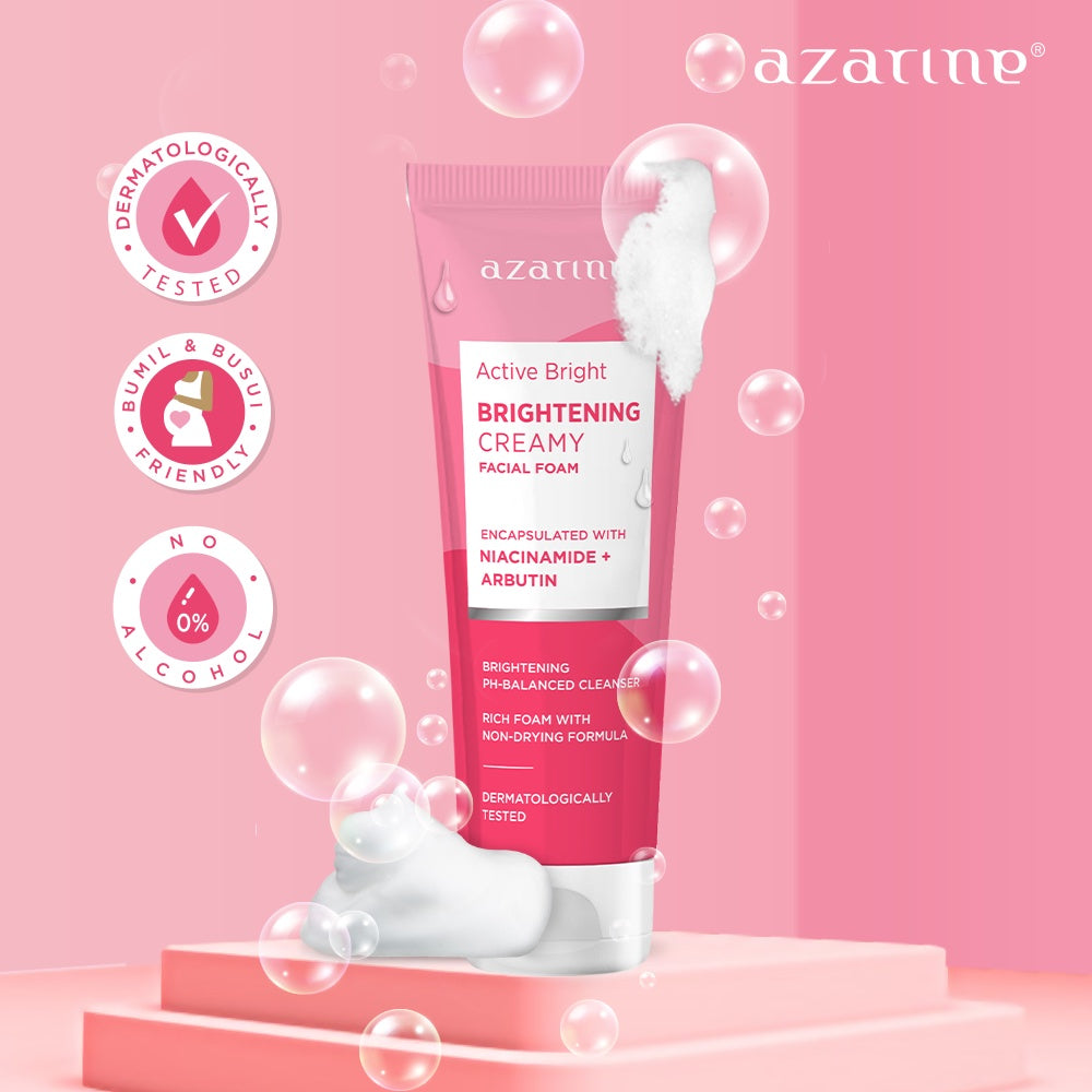 Azarine Active Bright - Brightening Creamy Facial Foam 50gr Sabun Cuci Muka Mencerahkan dan Menghidrasi Kulit