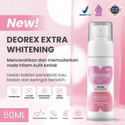 Deorex Body Odorizer Spray Extra Whitening – 60ml | Odor Neutralizer & Brightening Care for Underarms and Body | Alcohol-Free & Gentle for Daily Use