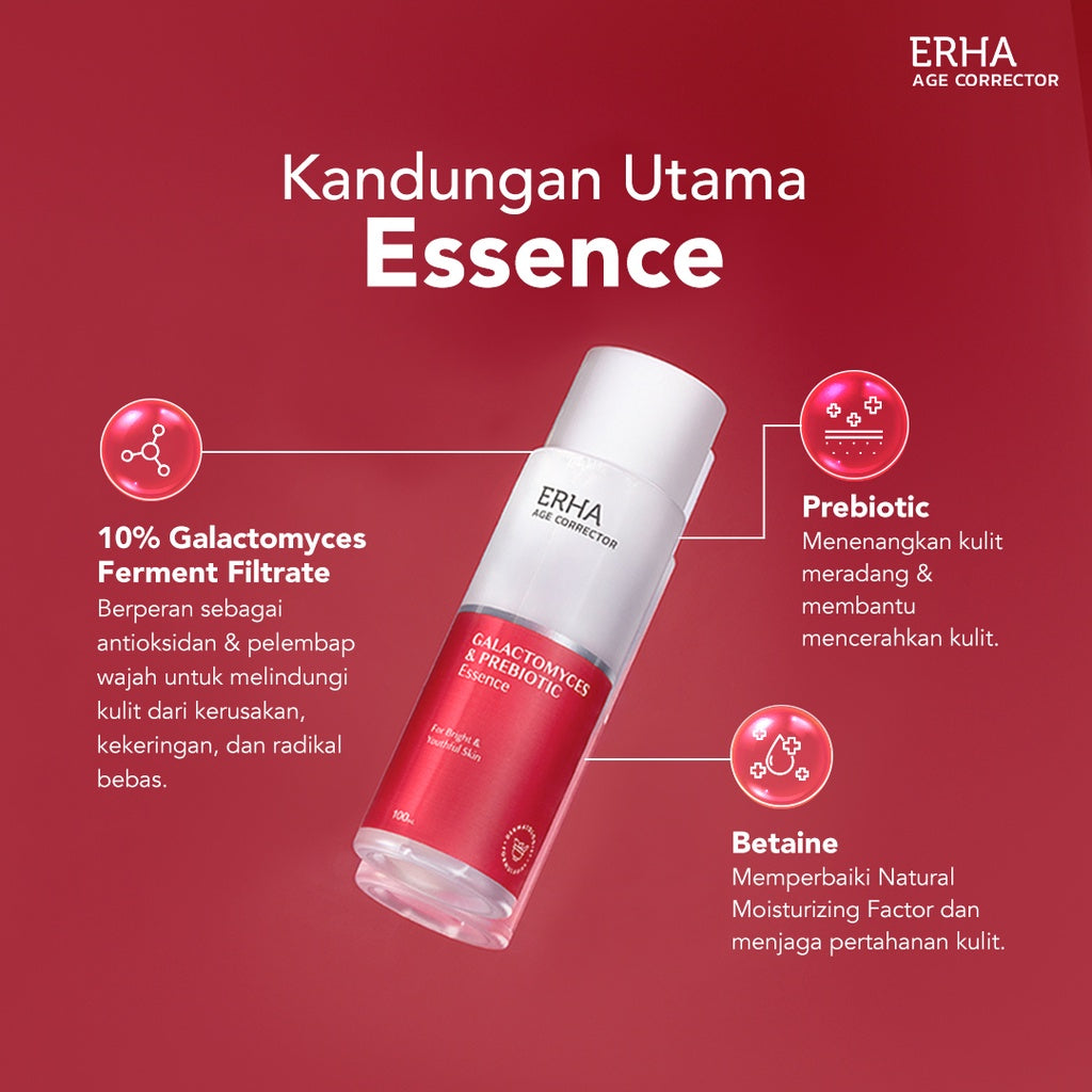 ERHA Age Corrector Galactomyces & Prebiotic Essence 100g - Essence Anti Aging | Melembabkan | Mengencangkan | Menghaluskan | Meningkatkan Hidrasi