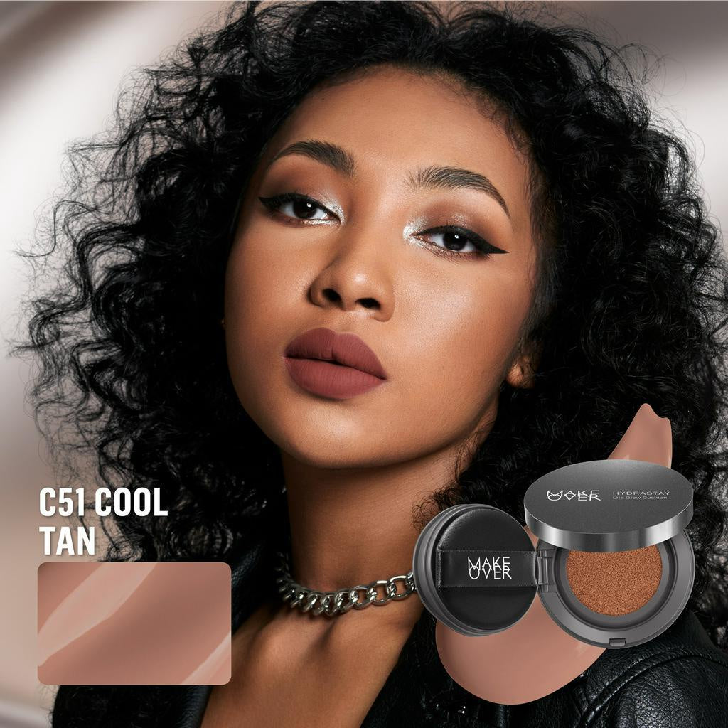 MAKE OVER Hydrastay Lite Glow Cushion 15 g - Cushion atau Foundation Compact untuk Dry Skin atau Kulit Kering BEST SELLER High Coverage Concealer Foundation Make Up Makeup
