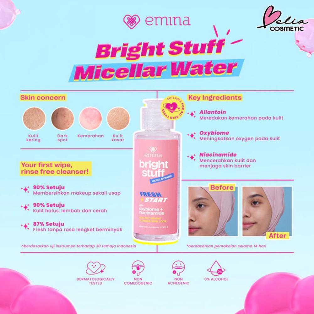 Emina Bright Stuff Micellar Water | Gentle Makeup Remover with Niacinamide for Clean & Radiant