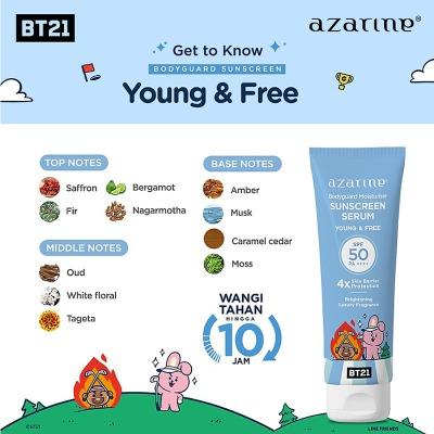 Azarine x BT21 Young & Free Body Serum Sunscreen SPF 50 PA++++ – 100ml | Lightweight UV Protection with Fun & Youthful BT21 Design