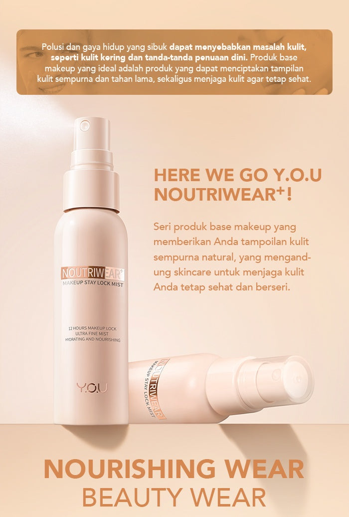 YOU NoutriWear+ Makeup Stay Lock Mist Setting Spray Oil Control Hydrating & Nourishing Tahan Lama Hingga 12 Jam Makeup Lock Kosmetik Mist