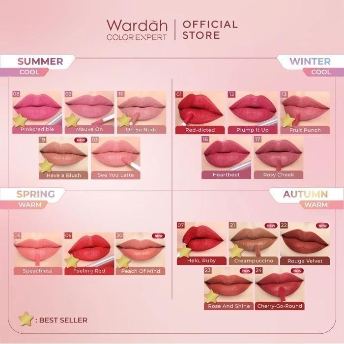 Wardah Exclusive Matte Lip Cream Tasya Farasya 21 Creampuccino 18 Shades SPF20 PA++ Non-Dry Formula High Pigmented Cream Texture
