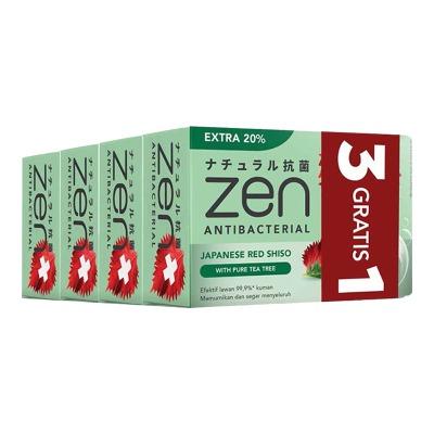 Zen Antibacterial Bar Soap – Japanese Red Shiso & Pure Tea Tree 4 x 60g | Herbal Antibacterial Protection for Clean, Healthy Skin | Refreshing Scent & Gentle Cleanse
