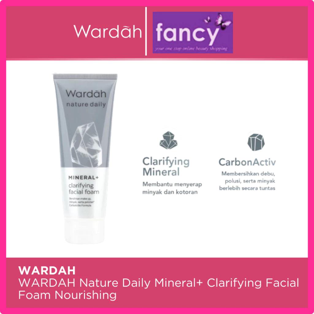 Wardah Nature Daily Mineral+ Clarifying Facial Foam 75ml - Cleanses Makeup Oil & Pollution with Olive Ingredients & Carbon Activ Formula