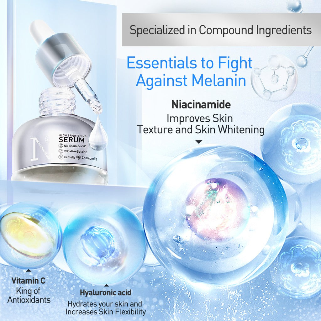 PREMIERE BEAUTE Whitening Serum 30ml  Niacinamide Centella Luminous White Glow Brightening Serum Kulit Kusam Noda Hitam Bekas Jerawat Eksfoliasi Brightening Serum serum wajah glowing dan putih untuk Kulit Kenyal HalusBebas Jerawat dan Tampak Mud