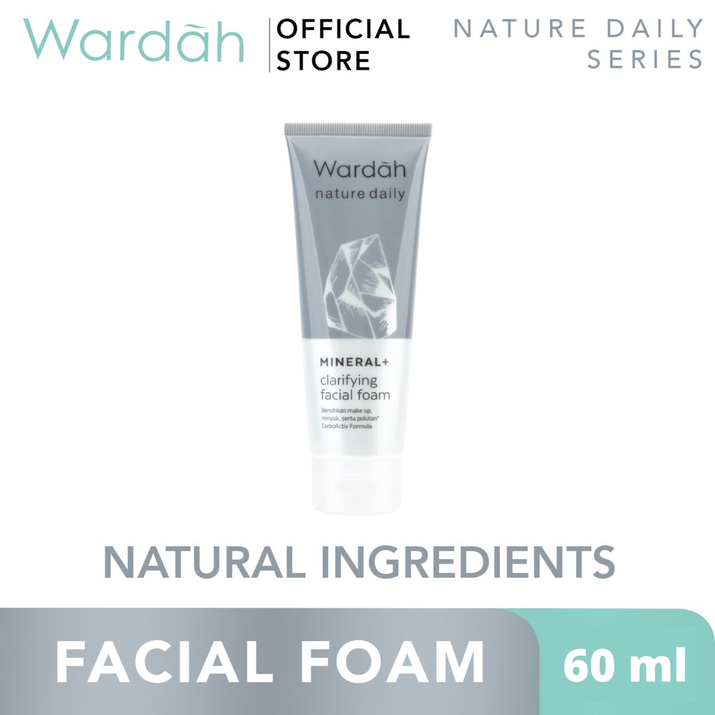 WARDAH Nature Daily Mineral+ Clarifying Facial Foam - Facial Wash Untuk Membersihkan Debu dan Minyak - Dilengkapi CarboActiv - Mengurangi Pertumbuhan Jerawat - Skincare