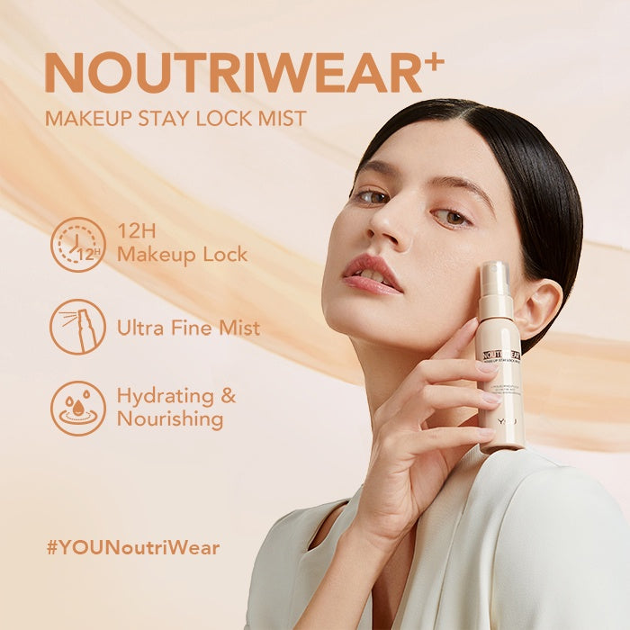 YOU NoutriWear+ Makeup Stay Lock Mist Setting Spray Oil Control Hydrating & Nourishing Tahan Lama Hingga 12 Jam Makeup Lock Kosmetik Mist