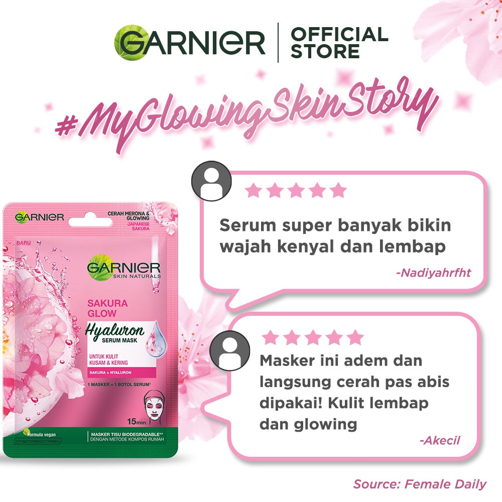 GARNIER Hyaluron Hydrating Skin Barrier Serum Masker Wajah Sakura Glow 10 Pcs Lebih Hemat skincare