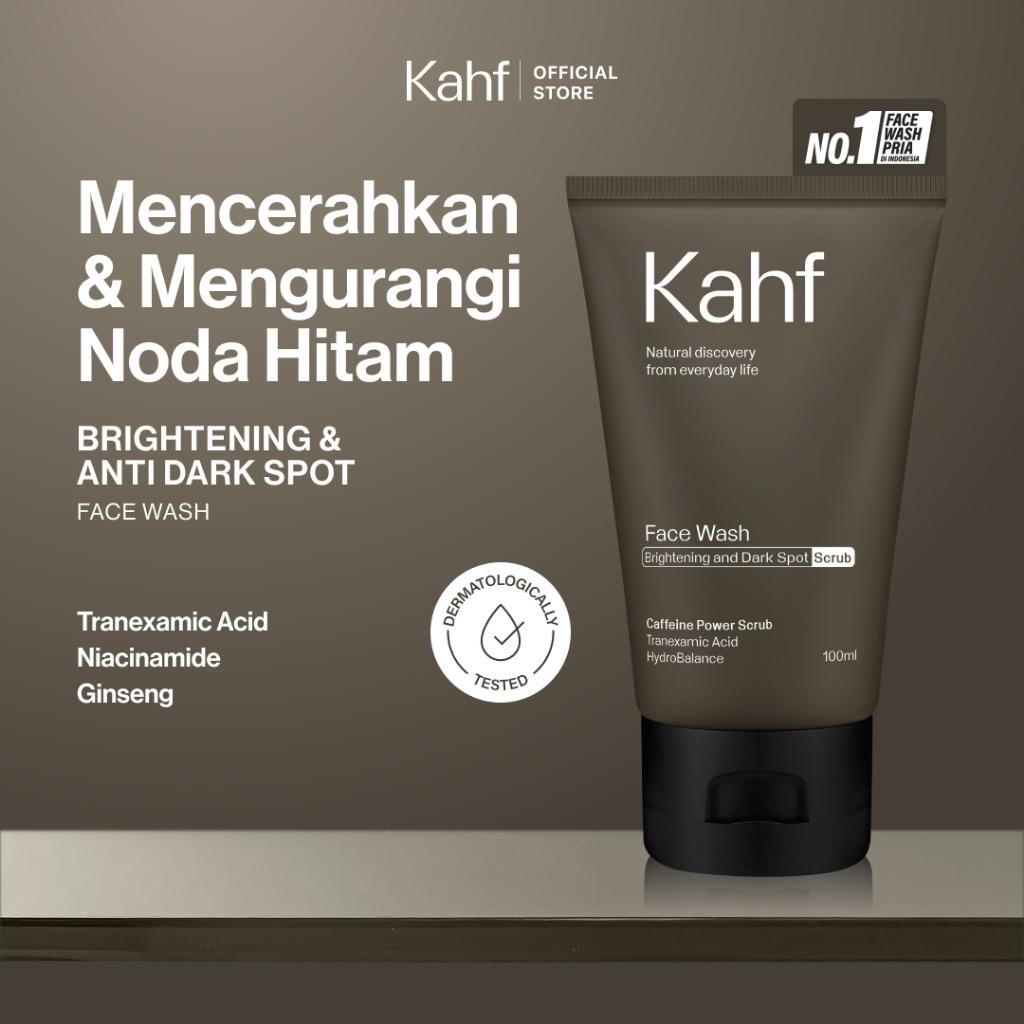 Kahf Men's Brightening Face Wash & Scrub - Fights Dark Spots Acne Marks - 100ml - Bebas Jerawat Dalam 7 Hari - Gentle Exfoliation & Deep Cleansing