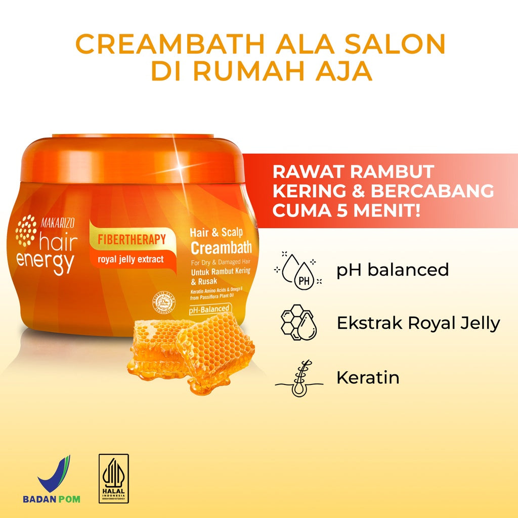 PAKET ISI 2 - Makarizo Hair Energy Fibertherapy Hair & Scalp Creambath Royal Jelly 500 mL
