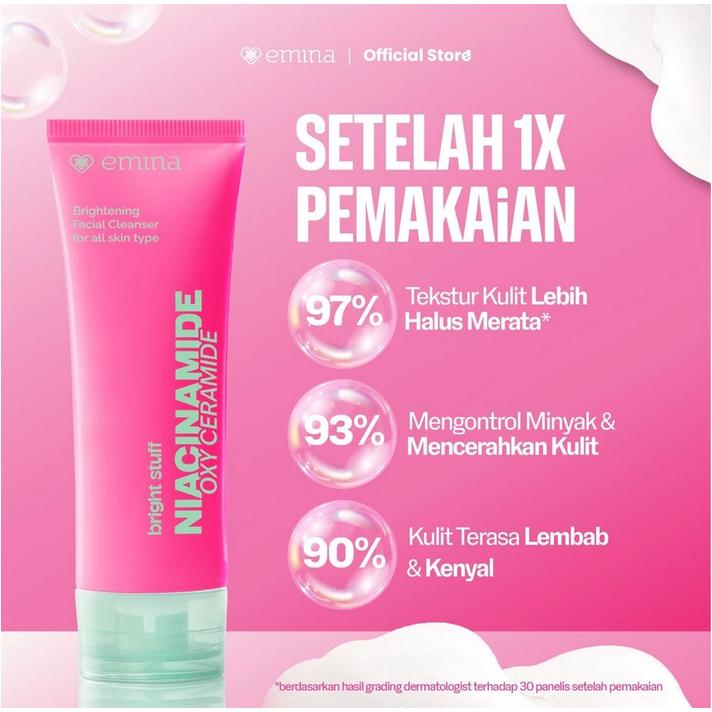 Emina Niacinamide Mencerahkan Oxy Ceramide Brightening Face Wash 50 / 100 ml NEW! - Sabun Muka Cerah Glowing Anti Kusam Bright Stuff