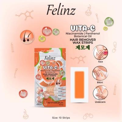 Felinz Wax Strip Vita-C – Facial Hair Removal 10 Strips | Brightening & Gentle Waxing for Face | Smooth, Hair-Free Skin with Vitamin C Boost
