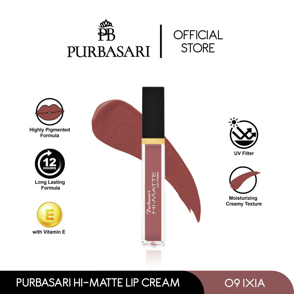Purbasari Hi-Matte Lip Cream 09 Ixia / Matte Lipcream / Matte Lipstick - Lembut Tahan Lama Pelembab Pigmentasi Tinggi