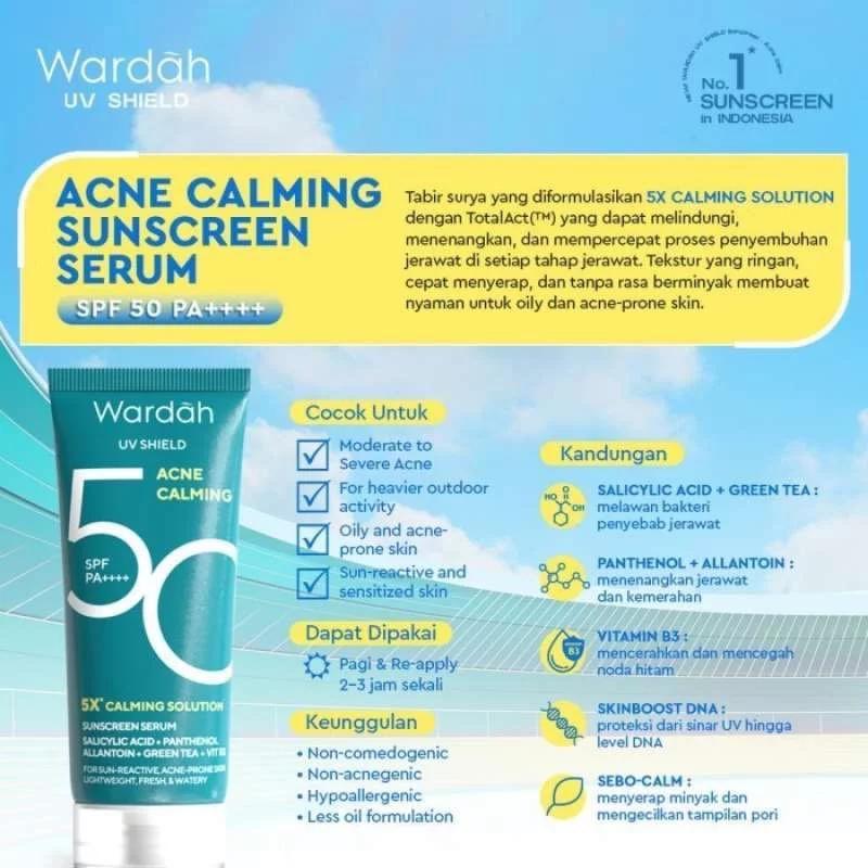 Wardah UV Shield Acne Calming Sunscreen SPF 50 + Moisturizer SPF 35 – Daily Sun & Skin Protection