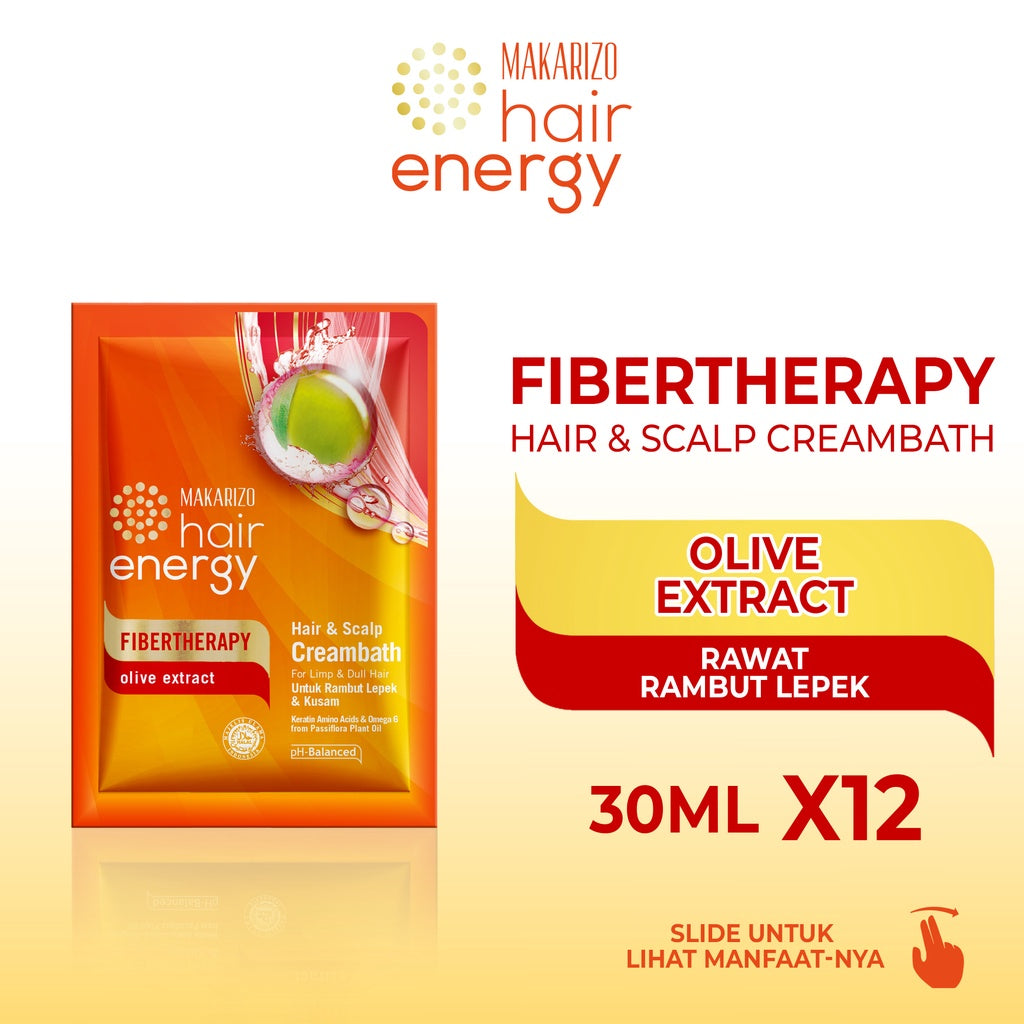 PAKET ISI 12 - Makarizo Hair Energy Fibertherapy Hair & Scalp Creambath Olive 30 mL