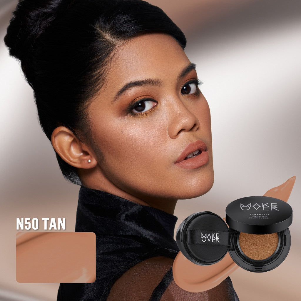 MAKE OVER Powerstay Demi-Matte Cover Cushion - Cushion Matte High Coverage Foundation Compact Ringan Oil Control Make Up Wajah Tahan Lama 24 Jam Non-Comedogenic BEST SELLER Concealer Make Up