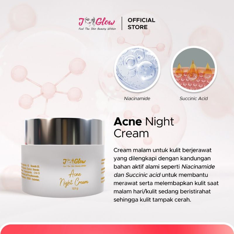 JGLOW Night Cream 12,5gr – Cerahkan Wajah, Atasi Flek & Jerawat, Anti Aging | BPOM Resmi