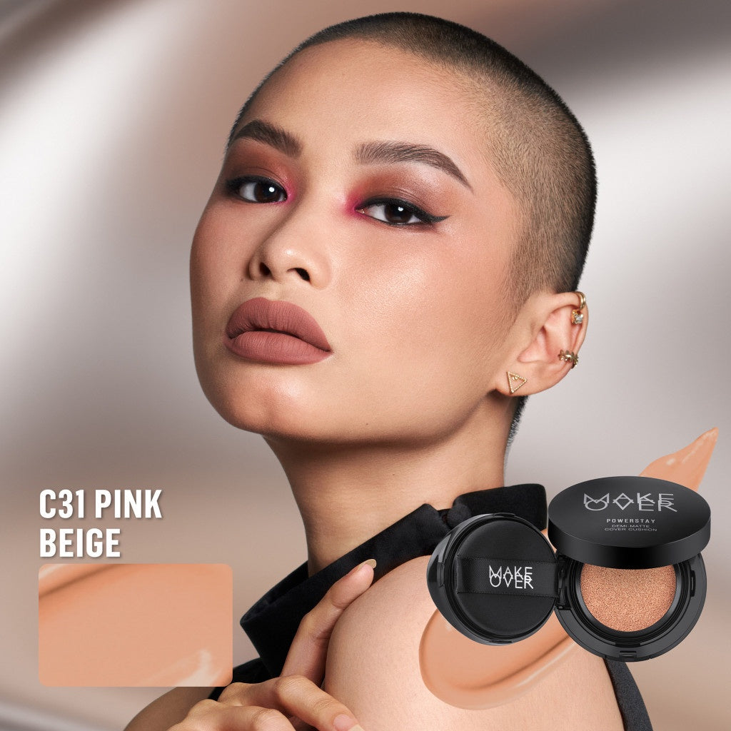 MAKE OVER Powerstay Demi-Matte Cover Cushion - Cushion Matte High Coverage Foundation Compact Ringan Oil Control Make Up Wajah Tahan Lama 24 Jam Non-Comedogenic BEST SELLER Concealer Make Up
