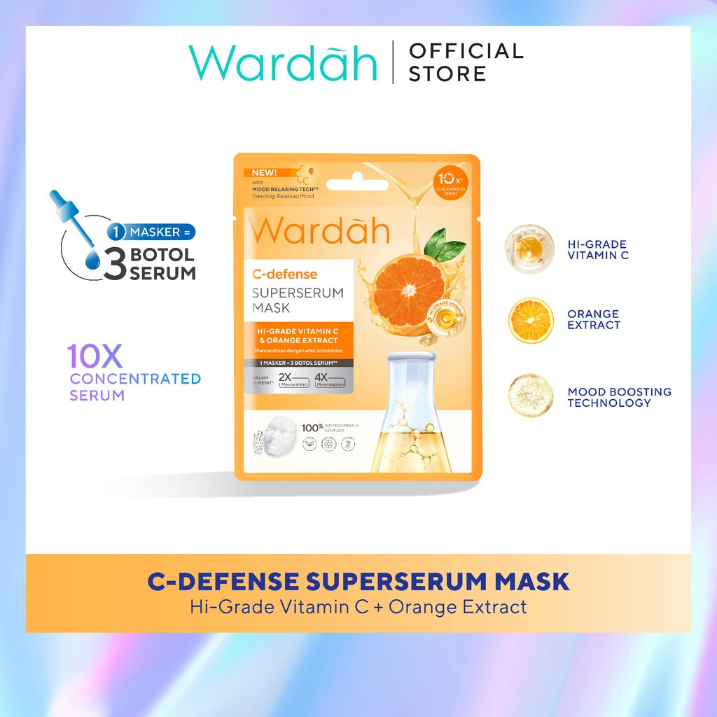 WARDAH SuperSerum Mask 20 ml - Sheet Mask dengan 10x Concentrated Serum, 2x Mencerahkan, 4x Melembabkan - Skincare